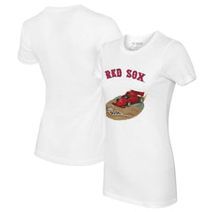 White Boston Red Sox Tiny Turnip Women's Race Car T-Shirt