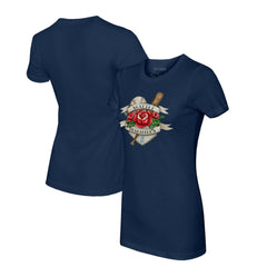 Navy Seattle Mariners Tiny Turnip Women's Tattoo Rose T-Shirt