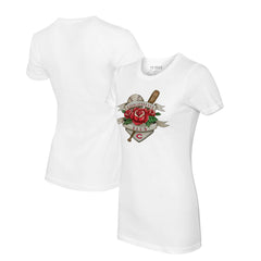White Cincinnati Reds Tiny Turnip Women's Tattoo Rose T-Shirt