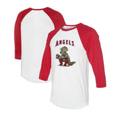 White/Red Los Angeles Angels Tiny Turnip Unisex Triceratops 3/4-Sleeve Raglan T-Shirt