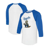 White/Royal Kansas City Royals Tiny Turnip Unisex Triceratops 3/4-Sleeve Raglan T-Shirt