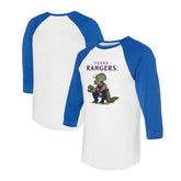White/Royal Texas Rangers Tiny Turnip Unisex Triceratops 3/4-Sleeve Raglan T-Shirt