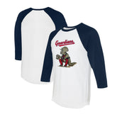 White/Navy Cleveland Guardians Tiny Turnip Unisex Triceratops 3/4-Sleeve Raglan T-Shirt