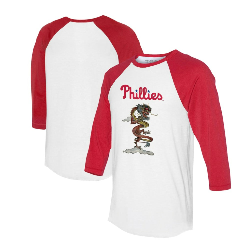 White/Red Philadelphia Phillies Tiny Turnip Unisex 2024 Year of the Dragon 3/4-Sleeve Raglan T-Shirt