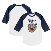 White/Navy Minnesota Twins Tiny Turnip Youth Butterfly Glove 3/4-Sleeve Raglan T-Shirt