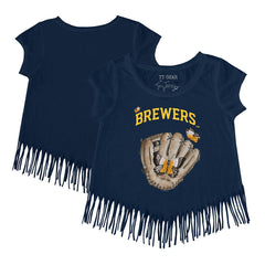 Navy Milwaukee Brewers Tiny Turnip Girls Youth Butterfly Glove Fringe T-Shirt