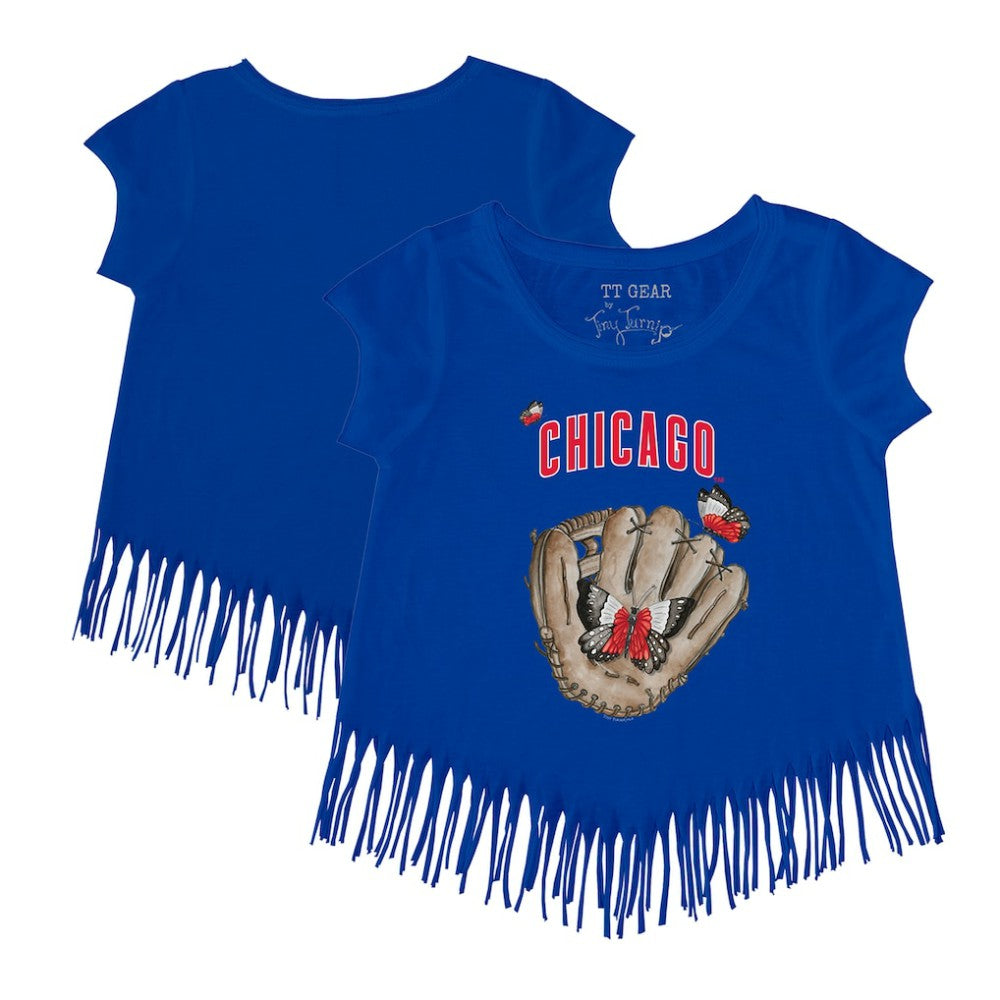 Royal Chicago Cubs Tiny Turnip Girls Youth Butterfly Glove Fringe T-Shirt