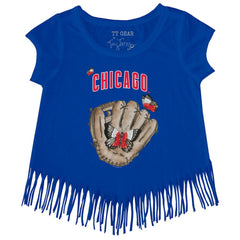 Royal Chicago Cubs Tiny Turnip Girls Youth Butterfly Glove Fringe T-Shirt