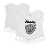 White Miami Marlins Tiny Turnip Girls Youth Butterfly Glove Fringe T-Shirt