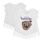 White Texas Rangers Tiny Turnip Girls Youth Butterfly Glove Fringe T-Shirt