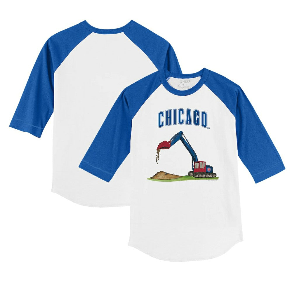 White/Royal Chicago Cubs Tiny Turnip Youth Excavator 3/4-Sleeve Raglan T-Shirt