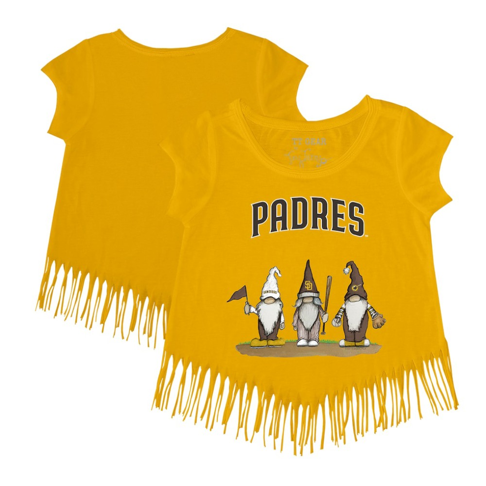 Gold San Diego Padres Tiny Turnip Girls Youth Gnomes Fringe T-Shirt