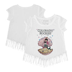 White Colorado Rockies Tiny Turnip Girls Youth Mermaid Fringe T-Shirt