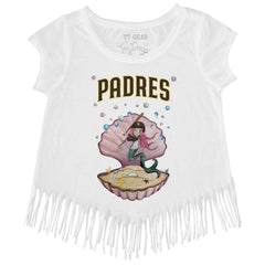 White San Diego Padres Tiny Turnip Girls Youth Mermaid Fringe T-Shirt