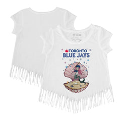 White Toronto Blue Jays Tiny Turnip Girls Youth Mermaid Fringe T-Shirt