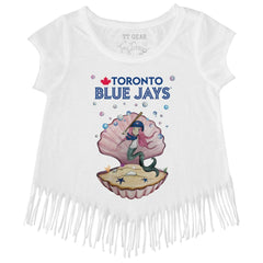 White Toronto Blue Jays Tiny Turnip Girls Youth Mermaid Fringe T-Shirt