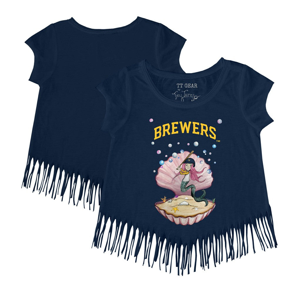 Navy Milwaukee Brewers Tiny Turnip Girls Youth Mermaid Fringe T-Shirt