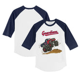 White/Navy Cleveland Guardians Tiny Turnip Youth Monster Truck 3/4-Sleeve Raglan T-Shirt