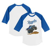 White/Royal Kansas City Royals Tiny Turnip Youth Monster Truck 3/4-Sleeve Raglan T-Shirt