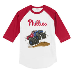 White/Red Philadelphia Phillies Tiny Turnip Youth Monster Truck 3/4-Sleeve Raglan T-Shirt