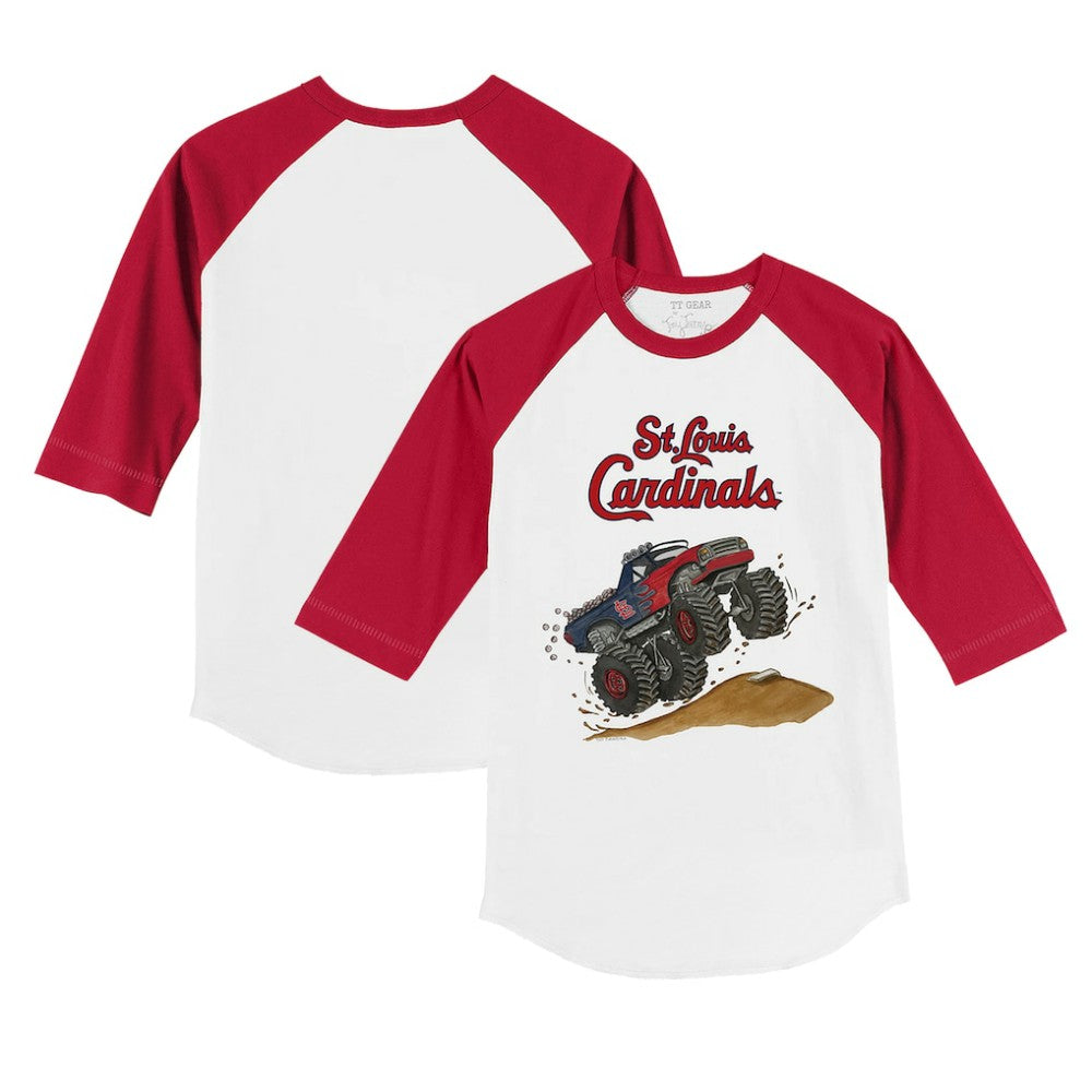 White/Red St. Louis Cardinals Tiny Turnip Youth Monster Truck 3/4-Sleeve Raglan T-Shirt