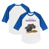 White/Royal Texas Rangers Tiny Turnip Youth Monster Truck 3/4-Sleeve Raglan T-Shirt