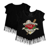 Black Pittsburgh Pirates Tiny Turnip Girls Youth Tattoo Rose Fringe T-Shirt