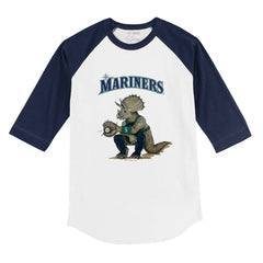 White/Navy Seattle Mariners Tiny Turnip Youth Triceratops 3/4-Sleeve Raglan T-Shirt
