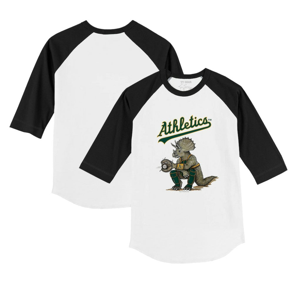 White/Black Athletics Tiny Turnip Youth Triceratops 3/4-Sleeve Raglan T-Shirt
