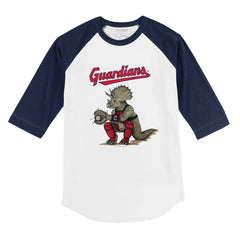 White/Navy Cleveland Guardians Tiny Turnip Youth Triceratops 3/4-Sleeve Raglan T-Shirt