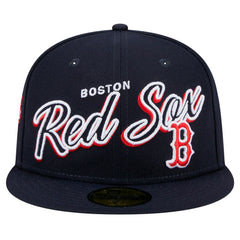 Navy Boston Red Sox New Era Script Sided 59FIFTY Fitted Hat