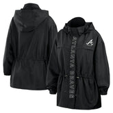 Black Atlanta Braves WEAR by Erin Andrews Women's Full-Zip Windbreaker Hoodie Jacket