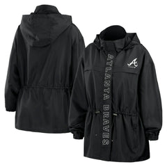 Black Atlanta Braves WEAR by Erin Andrews Women's Full-Zip Windbreaker Hoodie Jacket