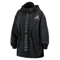 Black Atlanta Braves WEAR by Erin Andrews Women's Full-Zip Windbreaker Hoodie Jacket