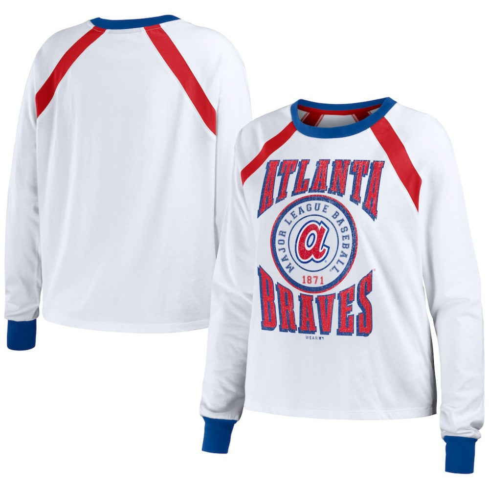 White Atlanta Braves WEAR by Erin Andrews Women's Raglan Long Sleeve T-Shirt