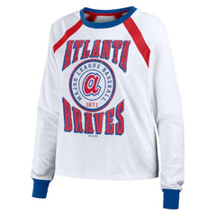 White Atlanta Braves WEAR by Erin Andrews Women's Raglan Long Sleeve T-Shirt