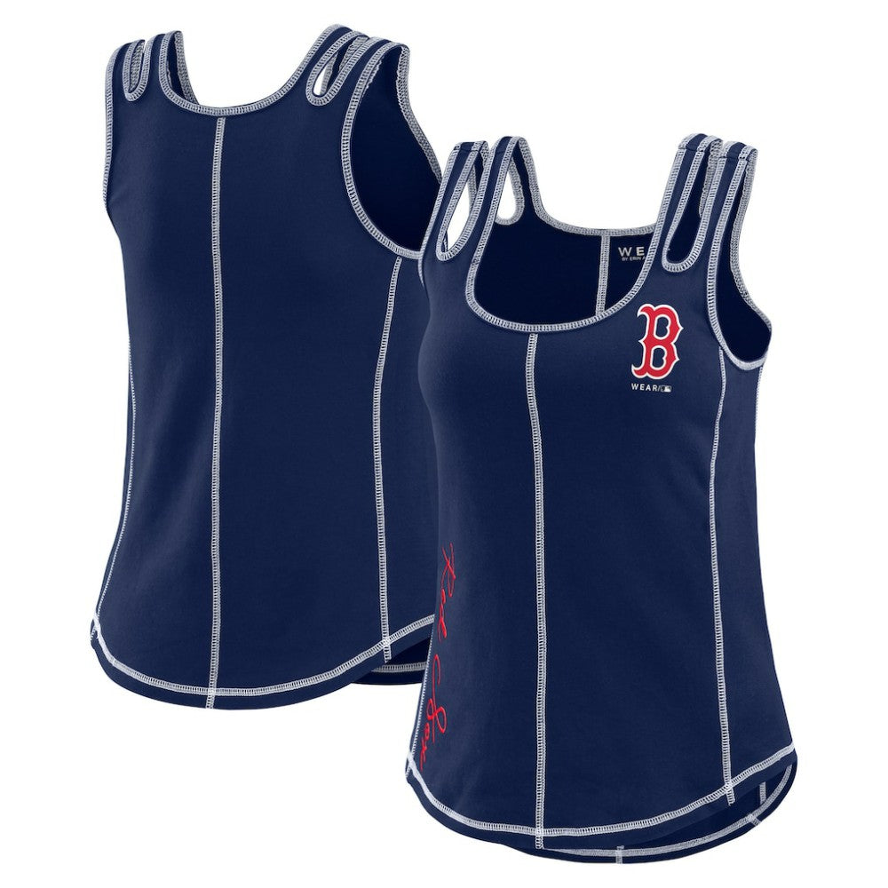 Navy Boston Red Sox WEAR by Erin Andrews Women's Contrast Stitch Tank Top