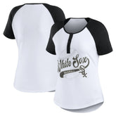 White/Black Chicago White Sox WEAR by Erin Andrews Women's Fitted Henley Raglan T-Shirt