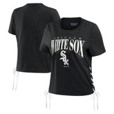 Black Chicago White Sox WEAR by Erin Andrews Women's Side Lace-Up Cropped T-Shirt