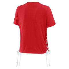 Red Los Angeles Angels WEAR by Erin Andrews Women's Side Lace-Up Cropped T-Shirt