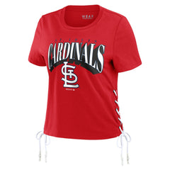 Red St. Louis Cardinals WEAR by Erin Andrews Women's Side Lace-Up Cropped T-Shirt