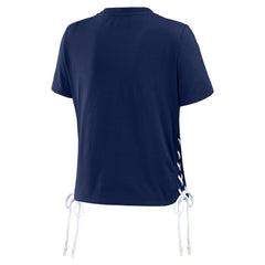 Navy Tampa Bay Rays WEAR by Erin Andrews Women's Side Lace-Up Cropped T-Shirt