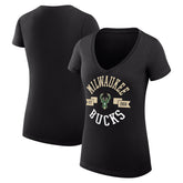 Milwaukee Bucks G-III 4Her by Carl Banks Women's Super-Slim Fit Lightweight Large City Logo V-Neck T-Shirt