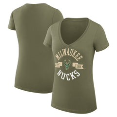 Milwaukee Bucks G-III 4Her by Carl Banks Women's Super-Slim Fit Lightweight Large City Logo V-Neck T-Shirt