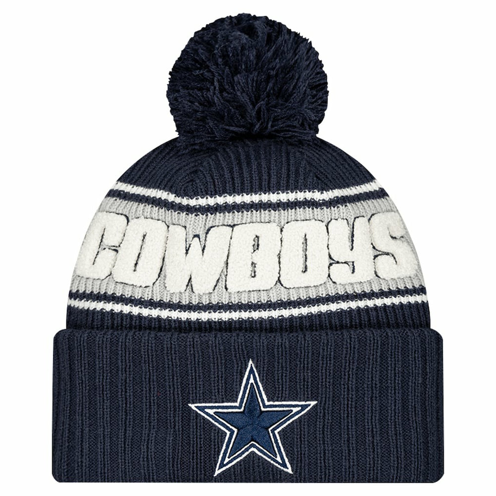 Youth 2024/25 Sideline Cuffed Knit Hat with Pom - Dallas Cowboys Hats