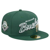 New Era Milwaukee Bucks Sport Night Script Sided 59FIFTY Fitted Hat