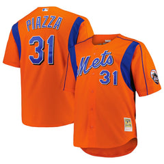 Orange Mike Piazza New York Mets Mitchell & Ness Big & Tall Cooperstown Mesh Batting Practice Jersey