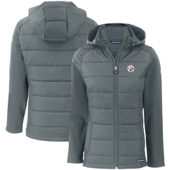 Cutter & Buck Women's Evoke PrimaLoft Hybrid Eco Softshell Recycled Full-Zip Hooded Jacket - Pittsburgh Steelers Jackets