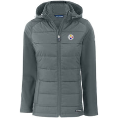Cutter & Buck Women's Evoke PrimaLoft Hybrid Eco Softshell Recycled Full-Zip Hooded Jacket - Pittsburgh Steelers Jackets