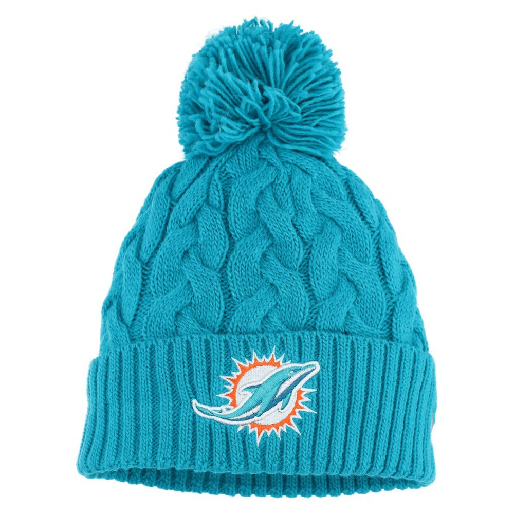 Girls Youth Cabled Cuffed Knit Hat with Pom - Miami Dolphins Hats